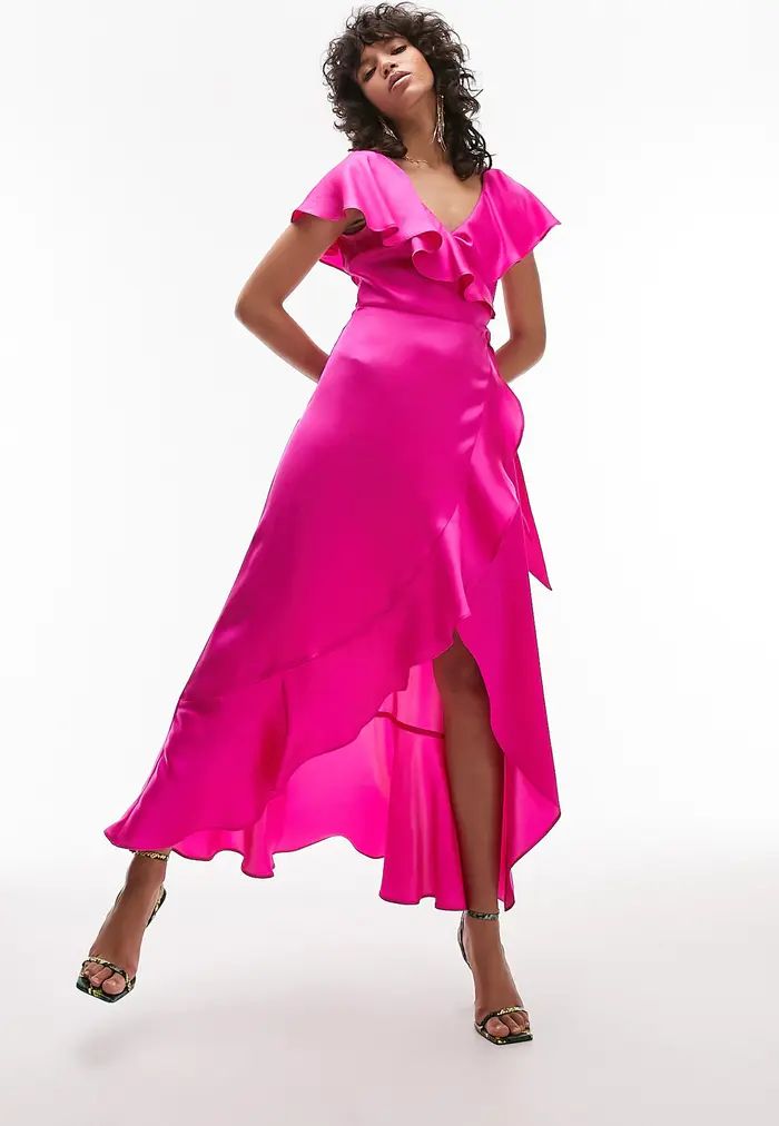 Ruffle Satin Wrap Maxi Dress | Nordstrom