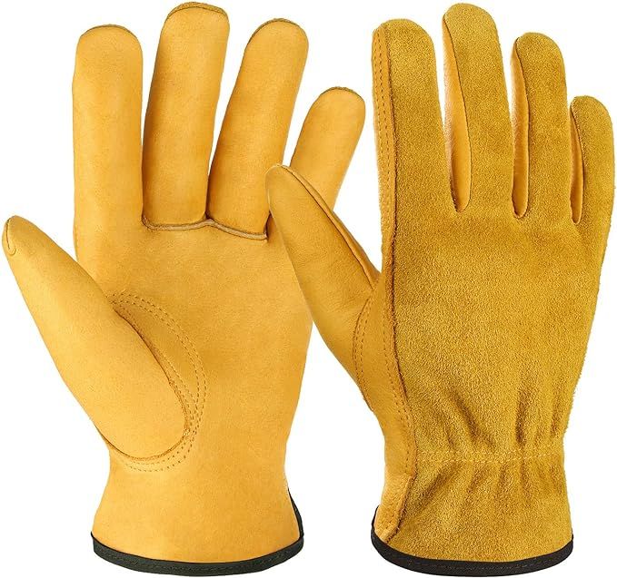Leather Work Gloves Flex Grip Tough Cowhide Gardening Glove for Men and Women | Amazon (US)