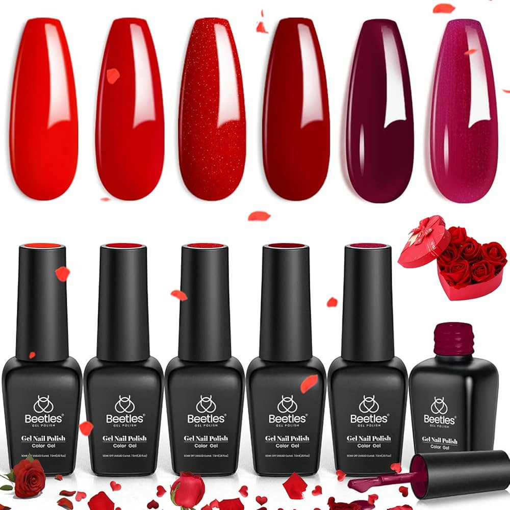 Beetles Red Gel Nail Polish Set - 6 Colors Bloody Mary Collection Popular Shimmer Red Burgundy Ge... | Amazon (US)