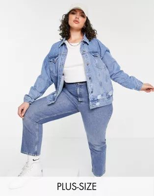 Missguided Plus oversized denim jacket with rips in blue | ASOS (Global)
