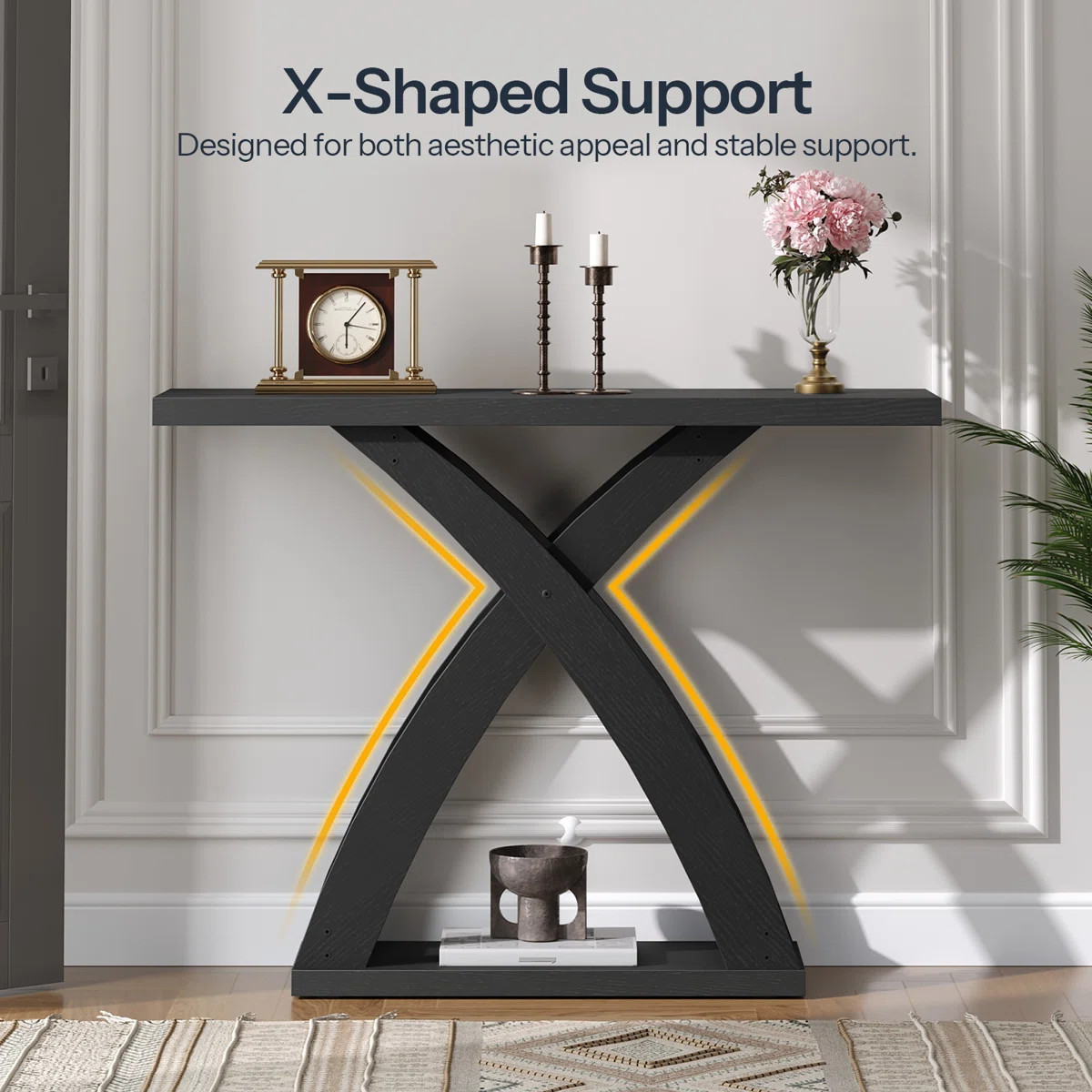 39.3'' Console Table with 2 Spacious Shelves, X-Shaped Entryway Table | Wayfair North America