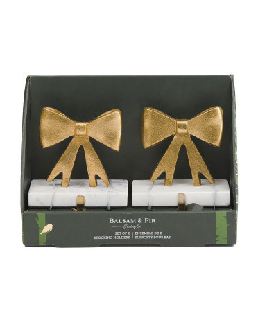 Set Of 2 Bow Stocking Holders With Marble Base | TJ Maxx