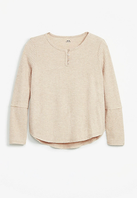 Girls Waffle Henley Long Sleeve Tee | Maurices