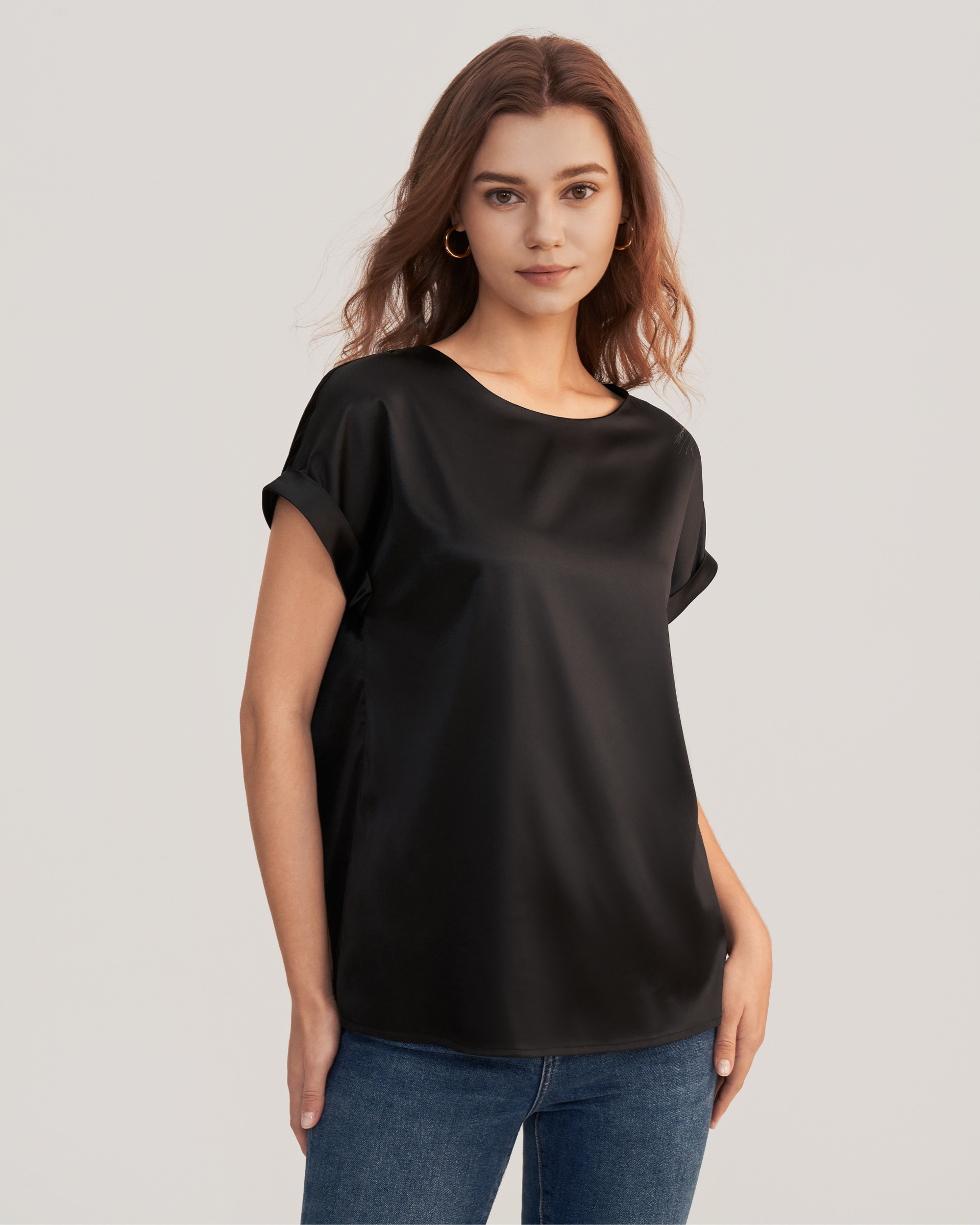 Short Sleeves Round Neck Silk Tee | LilySilk