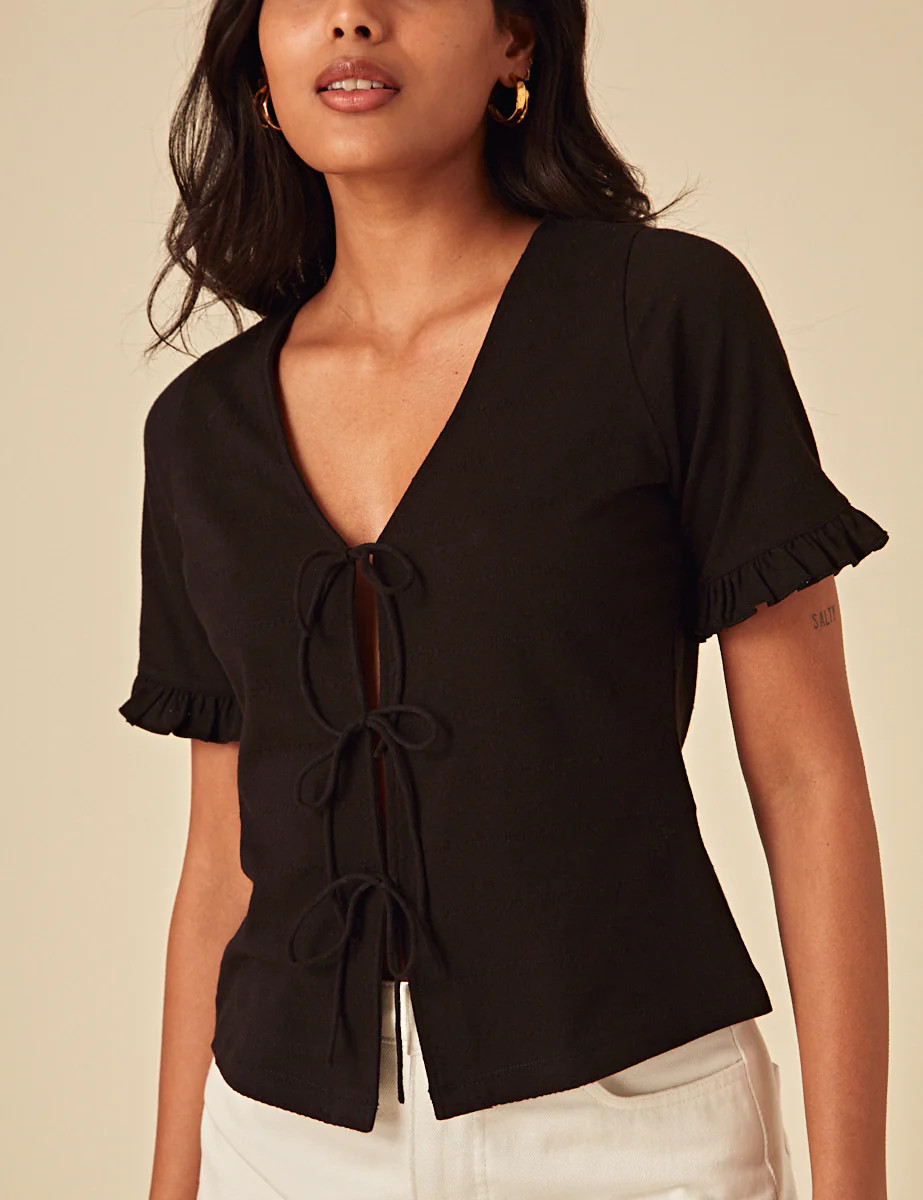Black Tie Front Jersey Top | Nobody's Child