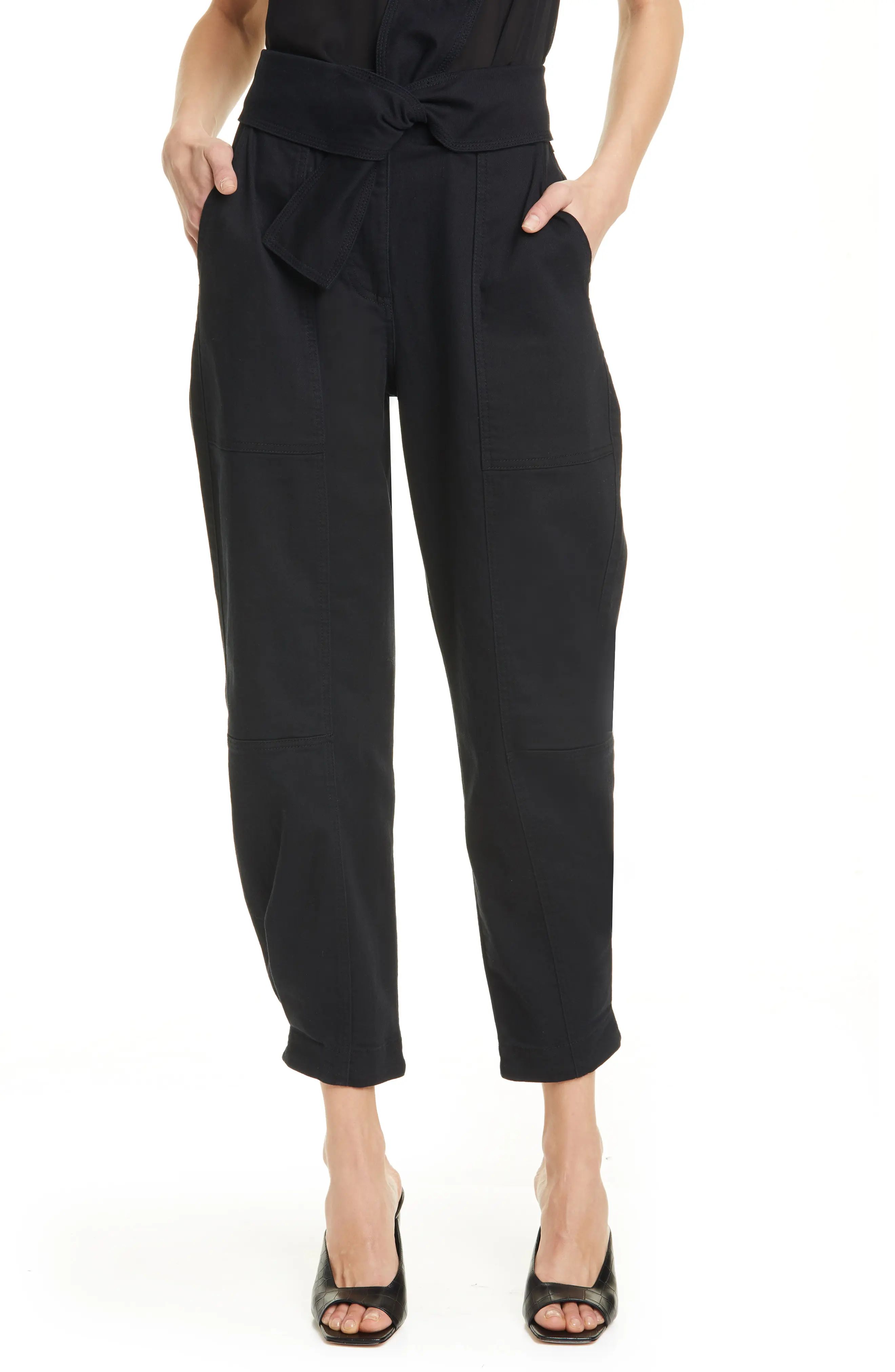 Women's Ulla Johnson Storm Tie Waist Tapered Jeans, Size 4 - Black | Nordstrom