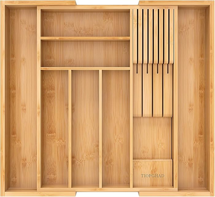 Bamboo-Silverware-Drawer-Organizer-Kitchen, Expandable Utensil Holder Cutlery Tray Flatware Organ... | Amazon (US)