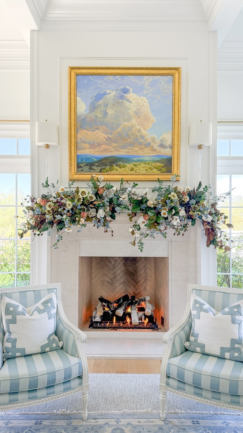 Step by step how I put together my fall mantel!

Hydrangea - 6 (use the wild plum berry branches)
Magnolia branches - 8
Fig - 8
Magnolia Flowers - 10
Sunflower Bunches - 4
Smaller Sunflower - I bunch cut into single stems
Acorns - 8
Dahlias - 5 of each color
Blue floral stems - 6 (tucked these in very last)

#LTKHome #LTKSeasonal