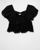 AE Tie Back Eyelet Crop Top | American Eagle Outfitters (US & CA)