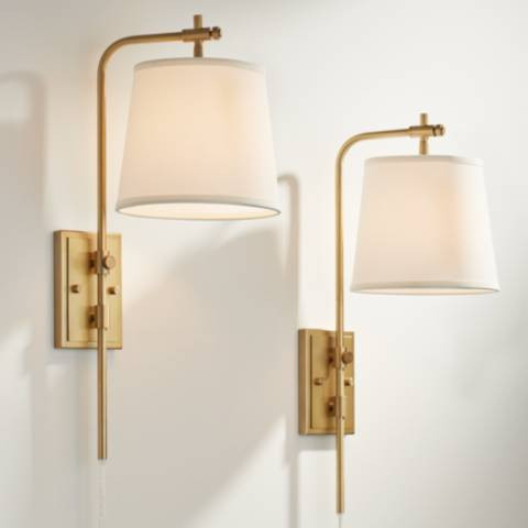 Barnes and Ivy Seline Warm Gold Adjustable Plug-In Wall Lamps Set of 2 - #552X4 | Lamps Plus | Lamps Plus