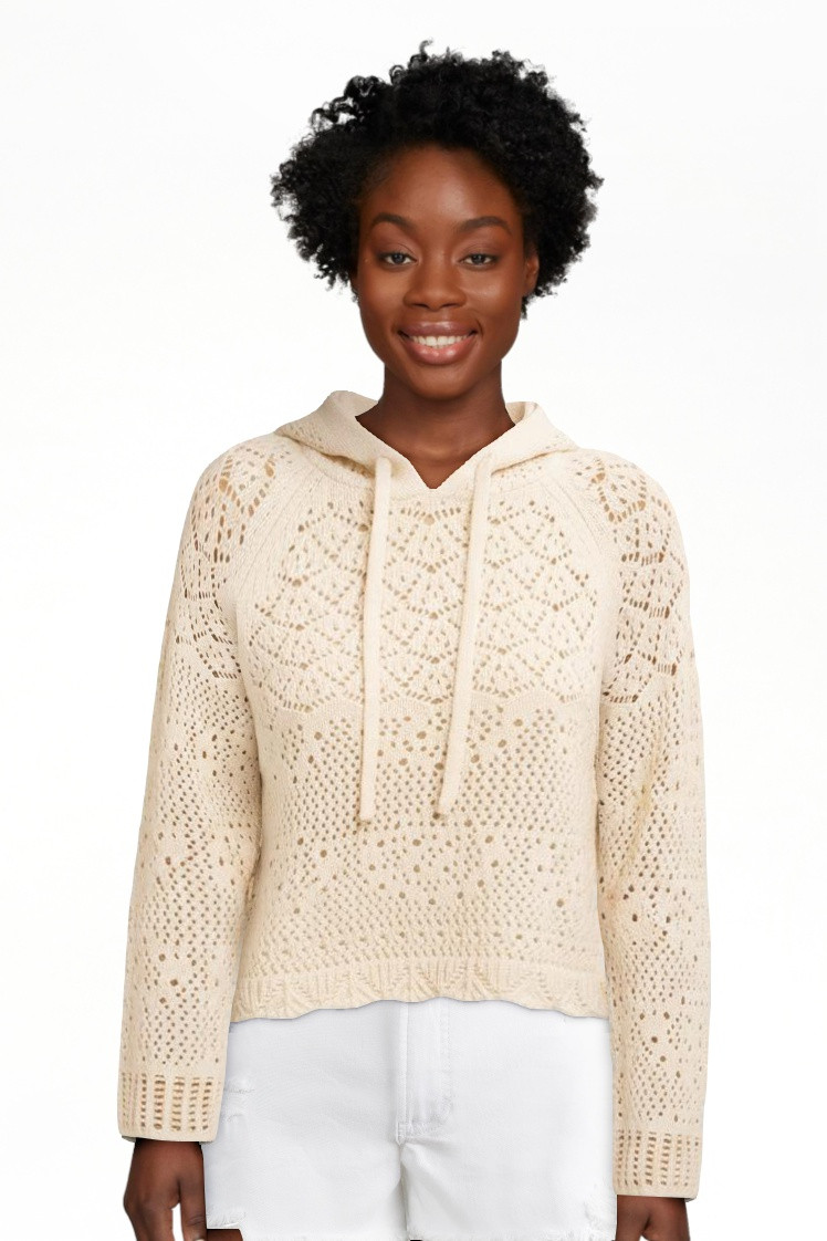 Jessica Simpson Women's Mikaela Pointelle Hoodie Sweater with Long Sleeves, Lightweight, Sizes XS... | Walmart (US)