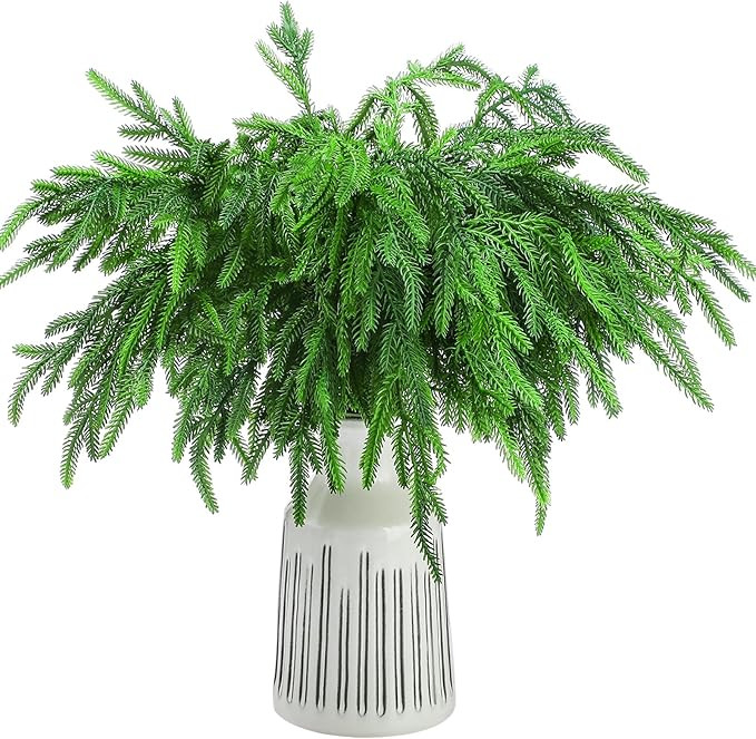 Jutom 12 Pcs Christmas Norfolk Pine Branches, Norfolk Pine Artificial Christmas Branches DIY Craf... | Amazon (US)