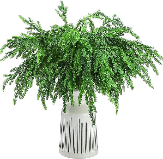 Jutom 12 Pcs Christmas Norfolk Pine Branches, 18 Inch Norfolk Pine Artificial Christmas Branches ... | Amazon (US)