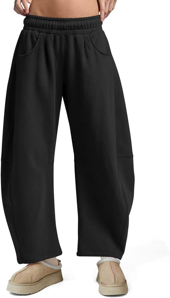 Womens Barrel Ankle Sweatpants Fleece Lined Baggy Sweat Pants Interior Drawstring Trousers with P... | Amazon (US)