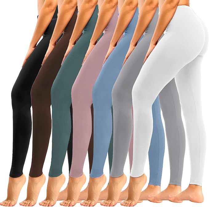 yeuG 7 Pack High Waisted Leggings for Women Tummy Control Soft Workout Yoga Pants | Amazon (US)