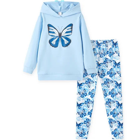 PatPat Girls 2-Piece Set Butterfly Graphic Hoodie and Matching Leggings Blue Long Sleeve Sweatshirt Fall Outfit 7-8Y | Walmart (US)