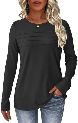 NORACORA Long Sleeve Shirts for Women Pleated Tunic Basic Tops Dressy Casual Business Blouses Loo... | Amazon (US)