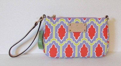 Kate Spade Linet Cabana Tile crocus orange wristlet zipper clutch purple purse | eBay US