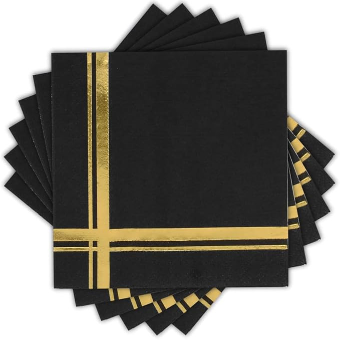 Gold on Black Cocktail Napkins - 100 Pack, 5" x 5", 3-Ply Paper - Style Name: Blissful Crossing | Amazon (US)
