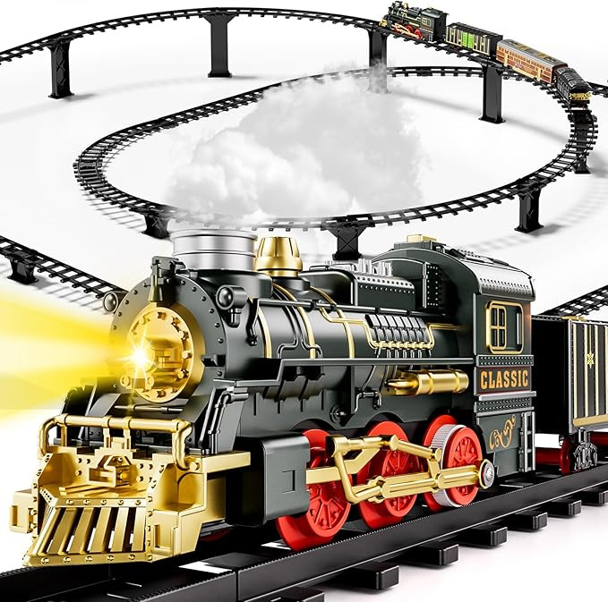 Train Set Toys for Kids Boys Toddlers with Slope Track, Smoke, Lights and Sound, Christmas Toy Tr... | Amazon (US)