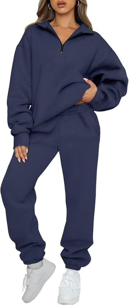 AUTOMET Women's Sweatsuits 2 Piece Outfits Lounge Sets Long Sleeve Half Zip Pullover and Baggy Sw... | Amazon (US)