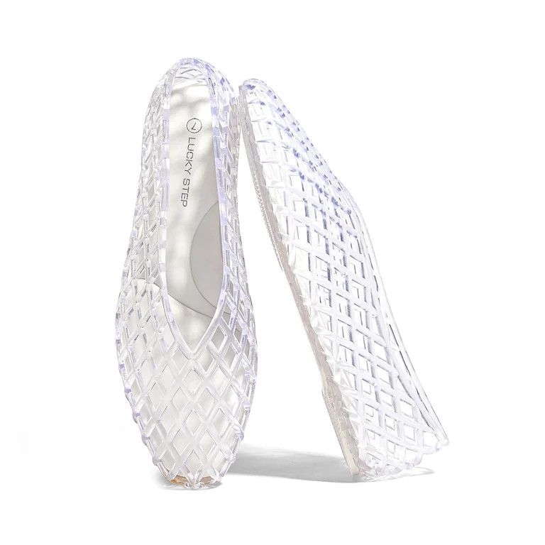 LUCKY STEP Jelly Mesh Ballet Flats Casual Comfort Clear Breathable Sandals,Transparent,Womens | Walmart (US)
