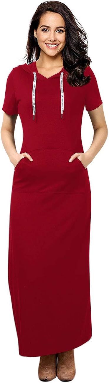 GloryStar Women Long Sleeve Pullover Hoodie Dress Stripe Pocket Slim Sweatshirt Casual Maxi Dress | Amazon (US)