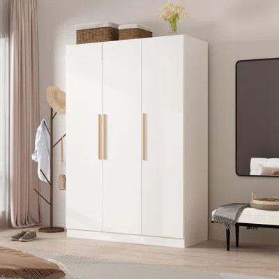 Armoire Wardrobe with 3 Doors and Cube Shelves, Armoire Wardrobe Closet with Hanging Rod | Wayfair North America