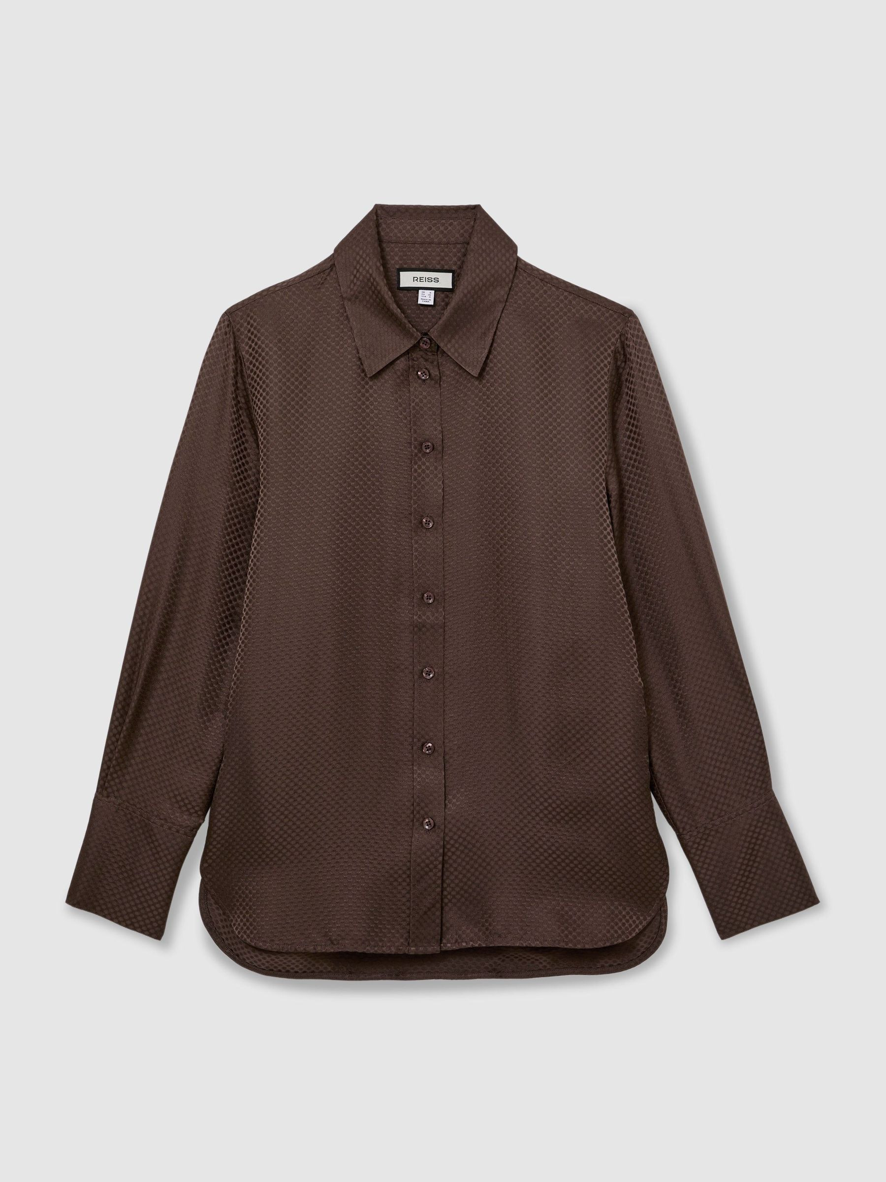 Reiss Silk Jacquard Long-Sleeve Shirt in Mocha Brown - REISS | Reiss UK