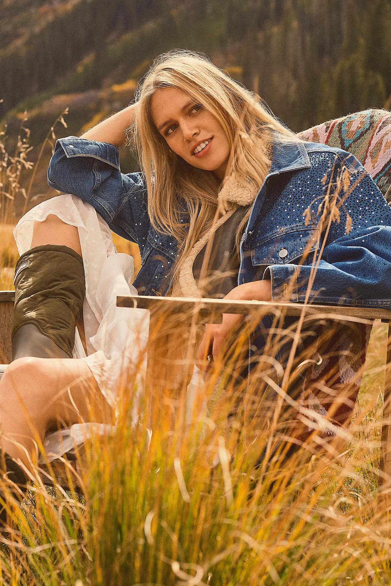 The Weston Rhinestone Denim Boyfriend Jacket by Pilcro | Anthropologie (US)