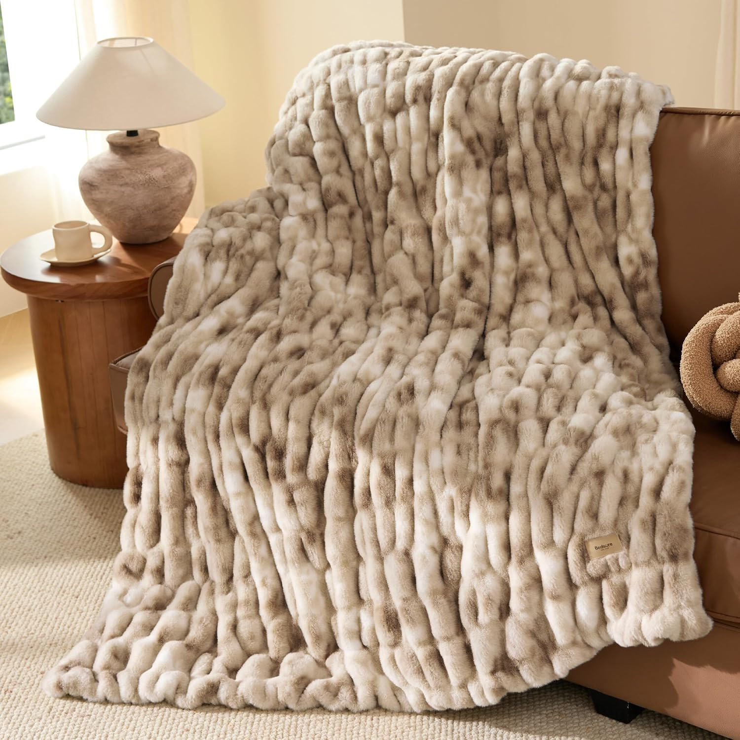 Bedsure Soft Double-Sided Faux Fur Throw Blanket, Tie-dye Beige, 50"x60" | Amazon (US)