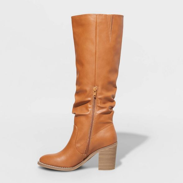 Women's Tessa Heeled Scrunch Boots - Universal Thread™ Cognac | Target