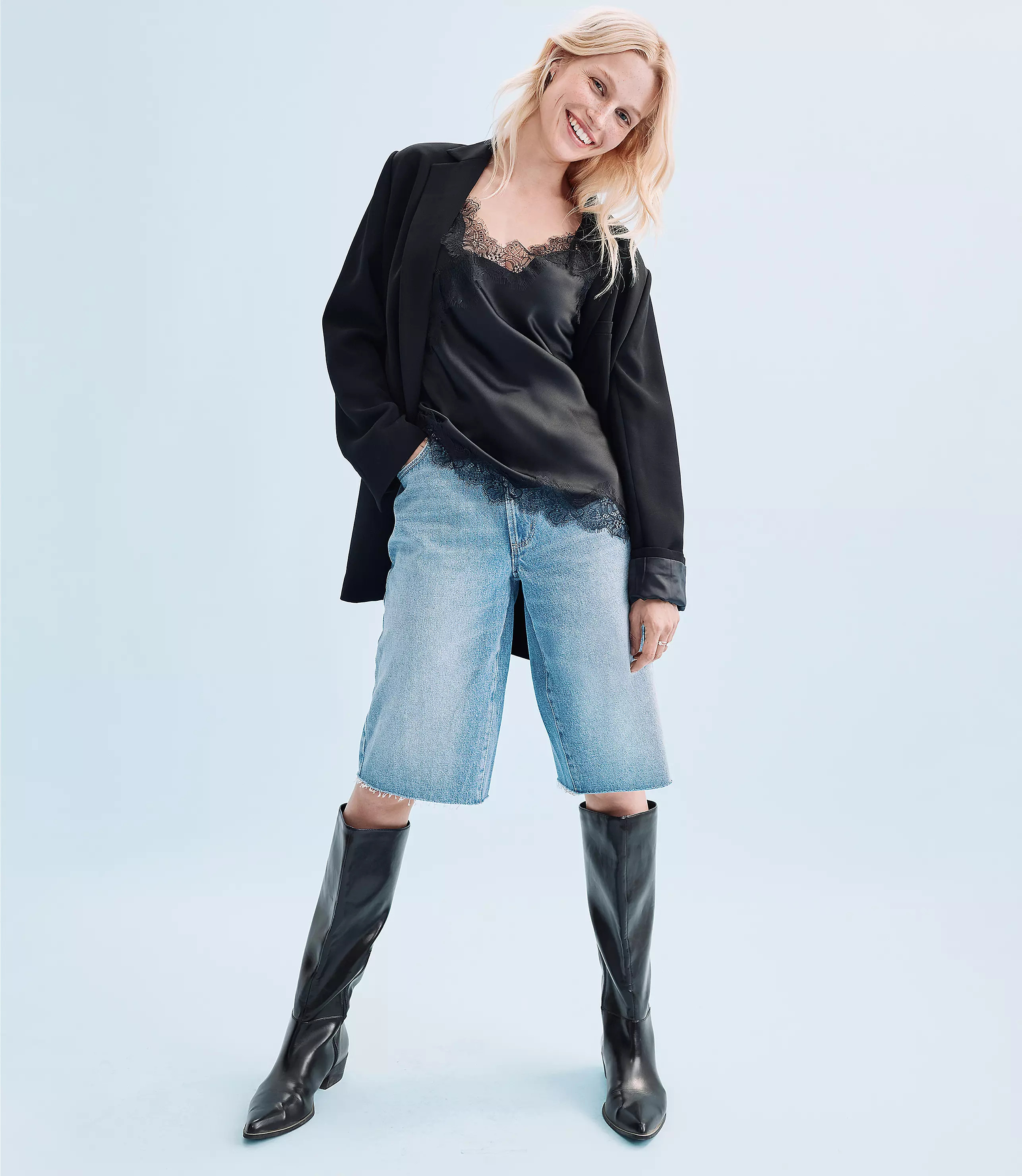 Rivete Tall High Rise Denim Bermuda Shorts in Vintage Mid Wash | LOFT