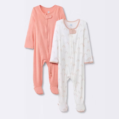 Baby Girls' 2pk Rainbow So Very Soft Modal Blend Sleep N' Play - Cloud Island™ Pink 0-3M: Foote... | Target