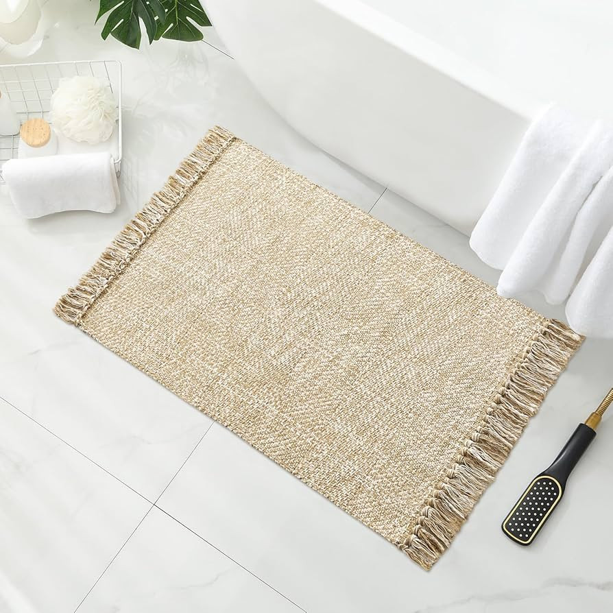 MitoVilla Boho Bathroom Small Rug 2'x3', Tan Cream Cotton Woven Throw Rugs for Living Room, Moder... | Amazon (US)