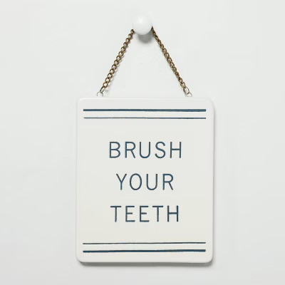 'Brush Your Teeth' Stoneware Wall Sign Blue/Cream - Hearth & Hand™ with Magnoli... | Target