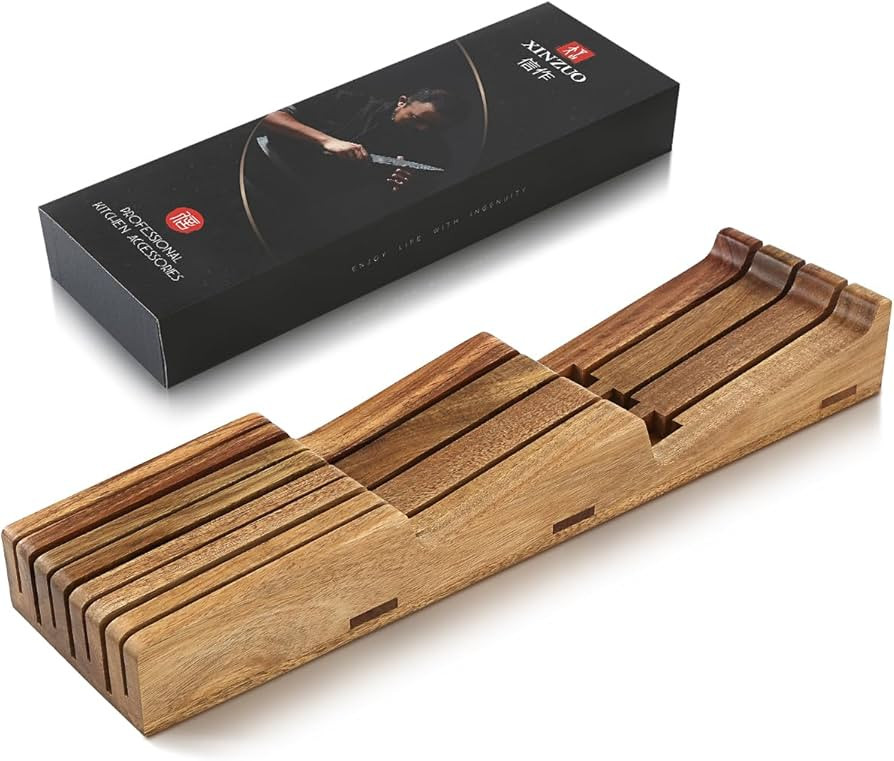 XINZUO In-drawer Knife Block, Natural Acacia Knife Drawer Oganizer, Insert-Kitchen Storage Holder... | Amazon (US)