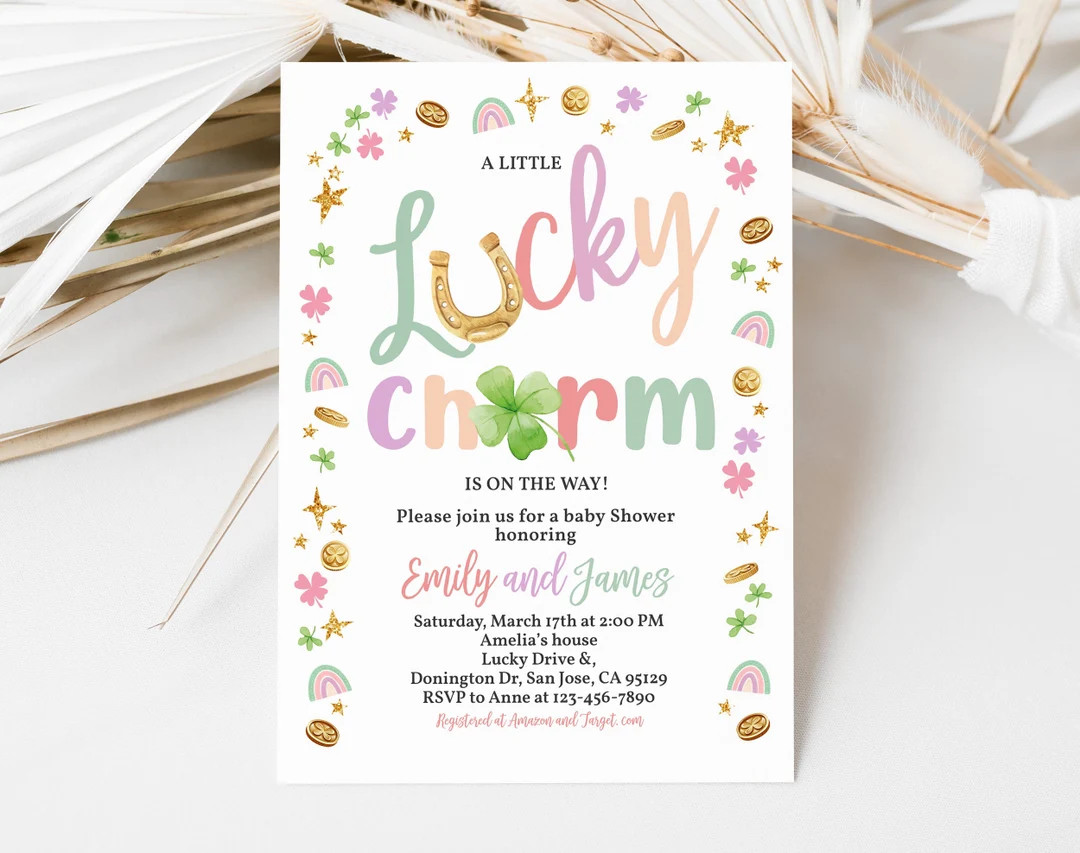 St Patrick's Day Girl Baby Shower Invitation, A Little Lucky Charm is on the Way Invite, Shamrock... | Etsy (US)