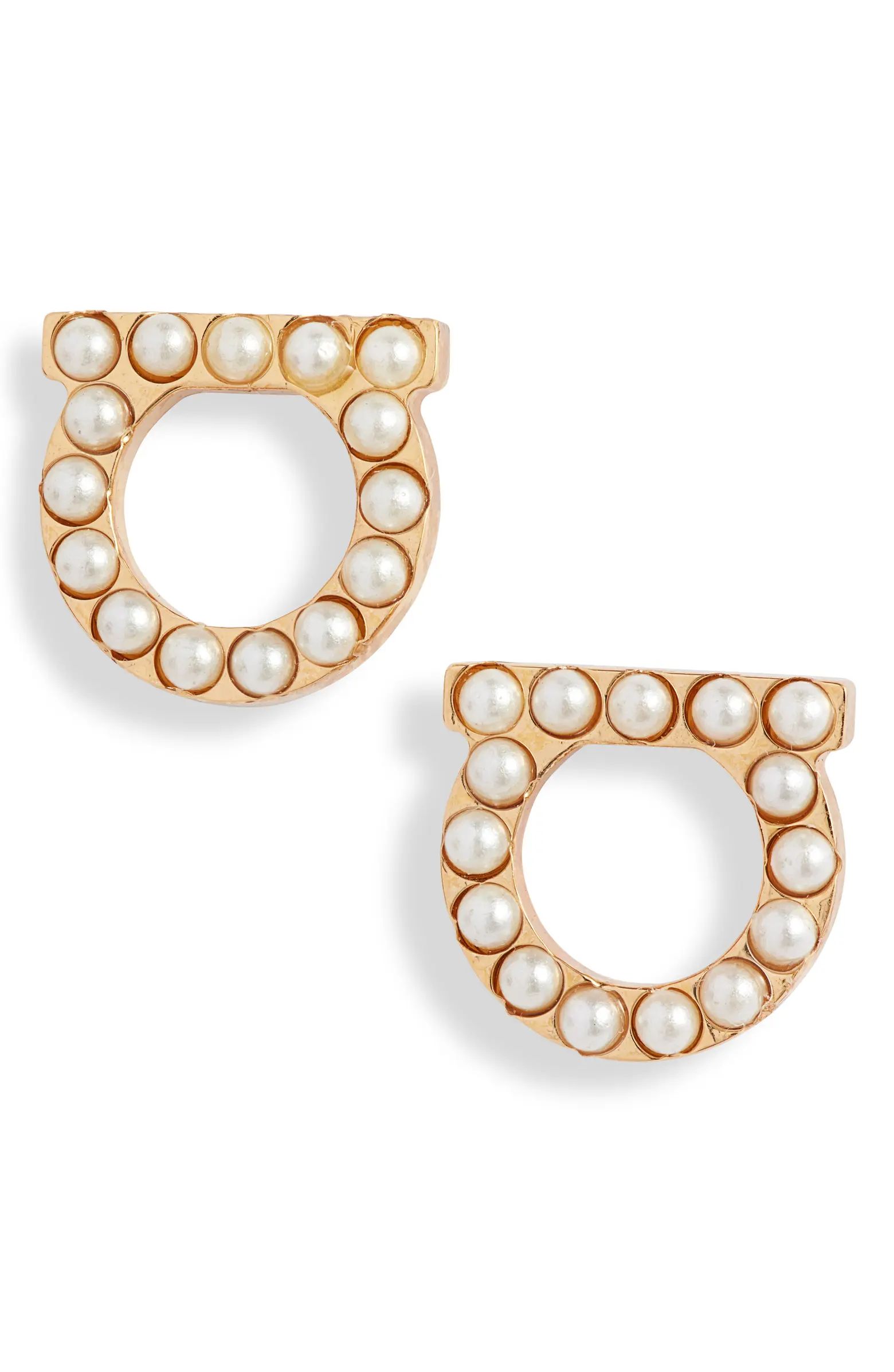 Salvatore Ferragamo Small Gancio Imitation Pearl Stud Earrings | Nordstrom