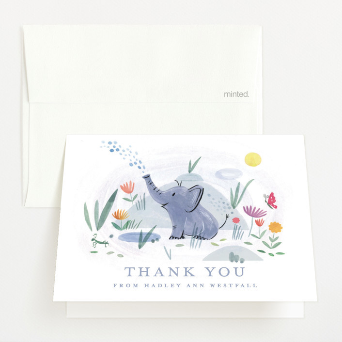 "Playful Elephants" - Customizable Baby Shower Thank You Cards in Blue by Morgan Ramberg. | Minted