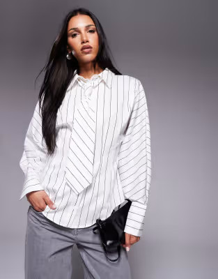 ASOS DESIGN cinched tie detail shirt in stripe | ASOS (Global)