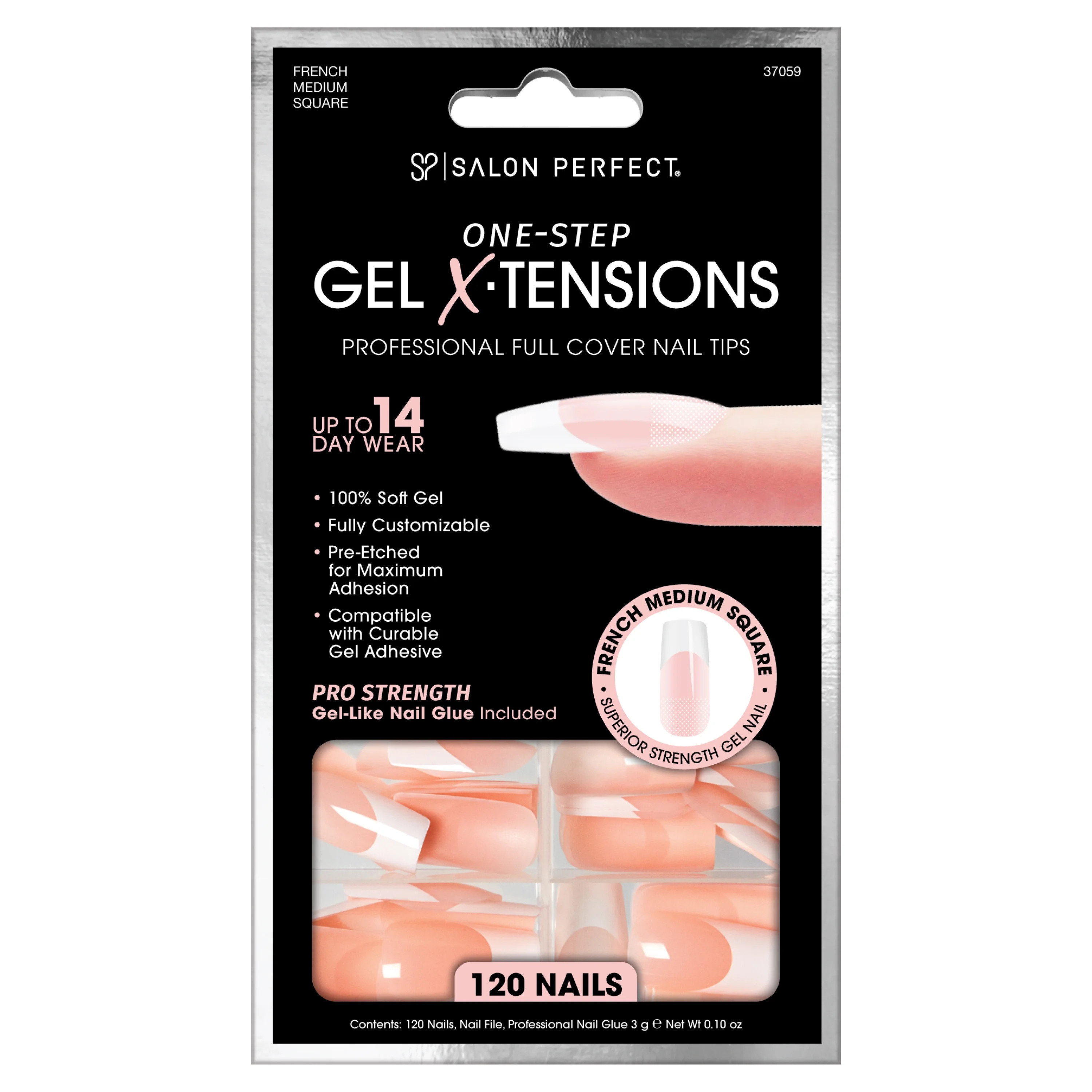 Salon Perfect Fake Press On Nails Tips, 306 Gel X-Tension French Square, 120 Nails | Walmart (US)