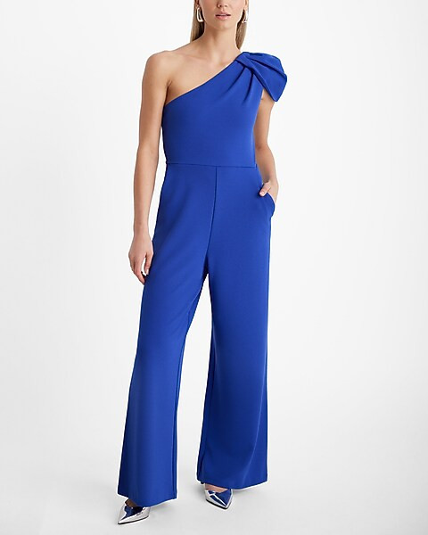 One Shoulder Puff Sleeve Wide Leg Jumpsuit | Express