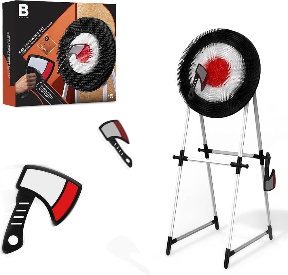 BLACK SERIES Axe Throwing Set, Includes 3 Blunted-Edge Plastic Axes, Collapsible Stand, Bristle T... | Amazon (US)
