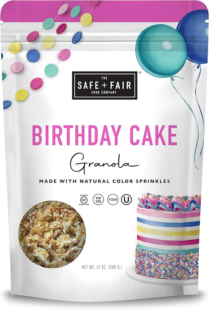 Safe + Fair Birthday Cake Granola \u2013 Gluten-Free, Vegan & Plant-Based Snack with Natural Spri... | Amazon (US)