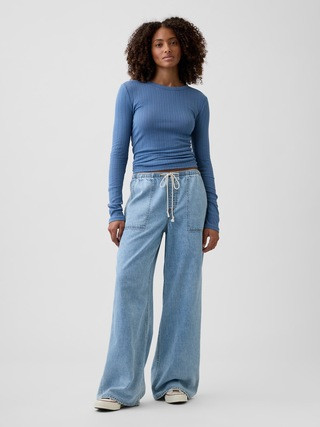 Mid Rise Pull-On SuperLight Wide-Leg Jeans | Gap Factory