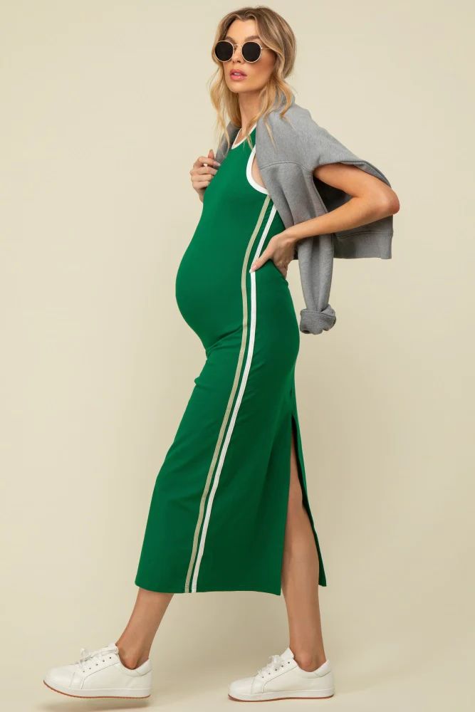Green Sleeveless Contrasting Stripe Maternity Maxi Dress | PinkBlush Maternity