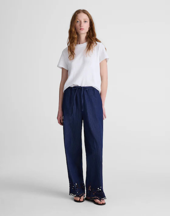 Denim Embroidered-Hem Pull-On Pants | Madewell