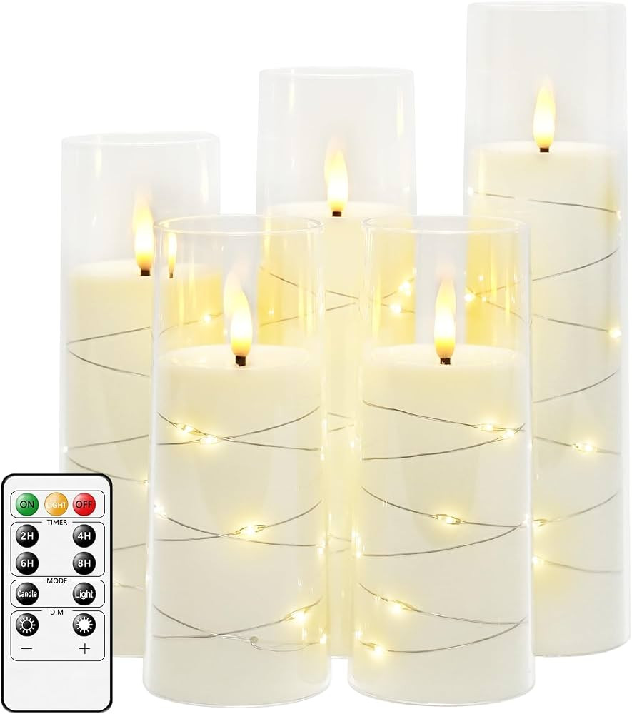 Flameless LED Candles with Timer 5 Pc Flickering Flameless Candles for Romantic Ambiance and Home... | Amazon (US)