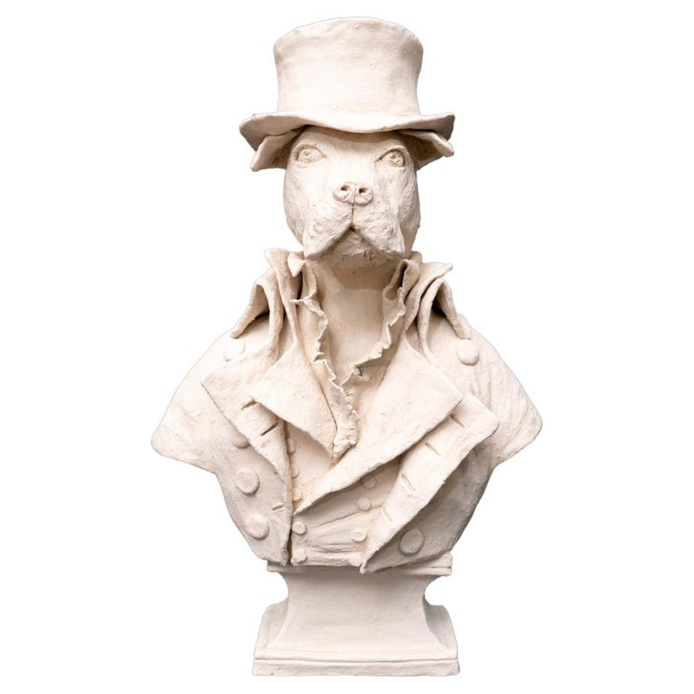 Large Terracotta Anthropomorphic Figure of a Dog Wearing a Top Hat | 1stDibs